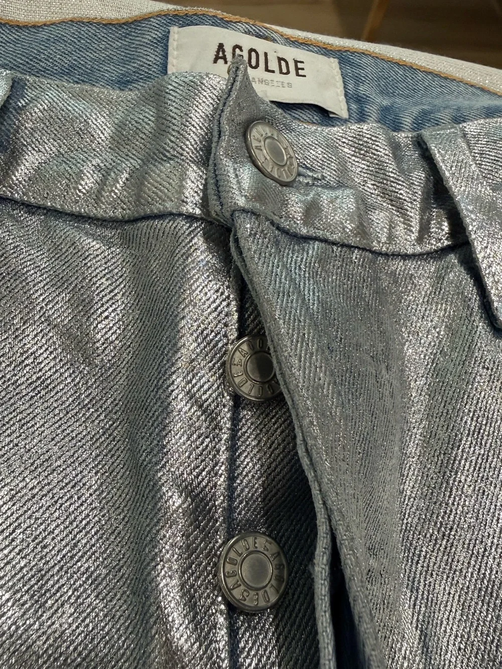 AGOLDE Women’s Silver Jeans 90s Mid Rise Loose Fit Tinfoil Denim Size 29 - Picture 10 of 11